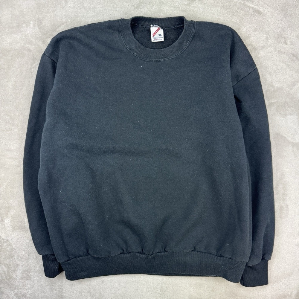 Vintage 90s Jerzees Blank Crewneck Sweatshirt Mens XL USA Made Boxy Black Y2K - Picture 2 of 9
